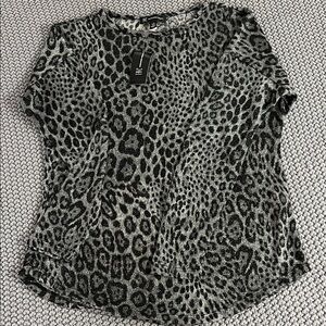 INC International Concepts Gray Leopard Print Long Sleeve Top